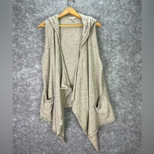 Joie Sweater Vest Womens Medium Gray Hooded Open Front 100% Cashmere.